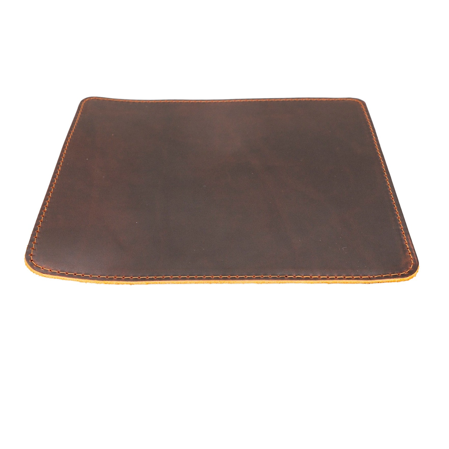 Brown leather mouse pad on a white background Lindy Leather Made in USA
